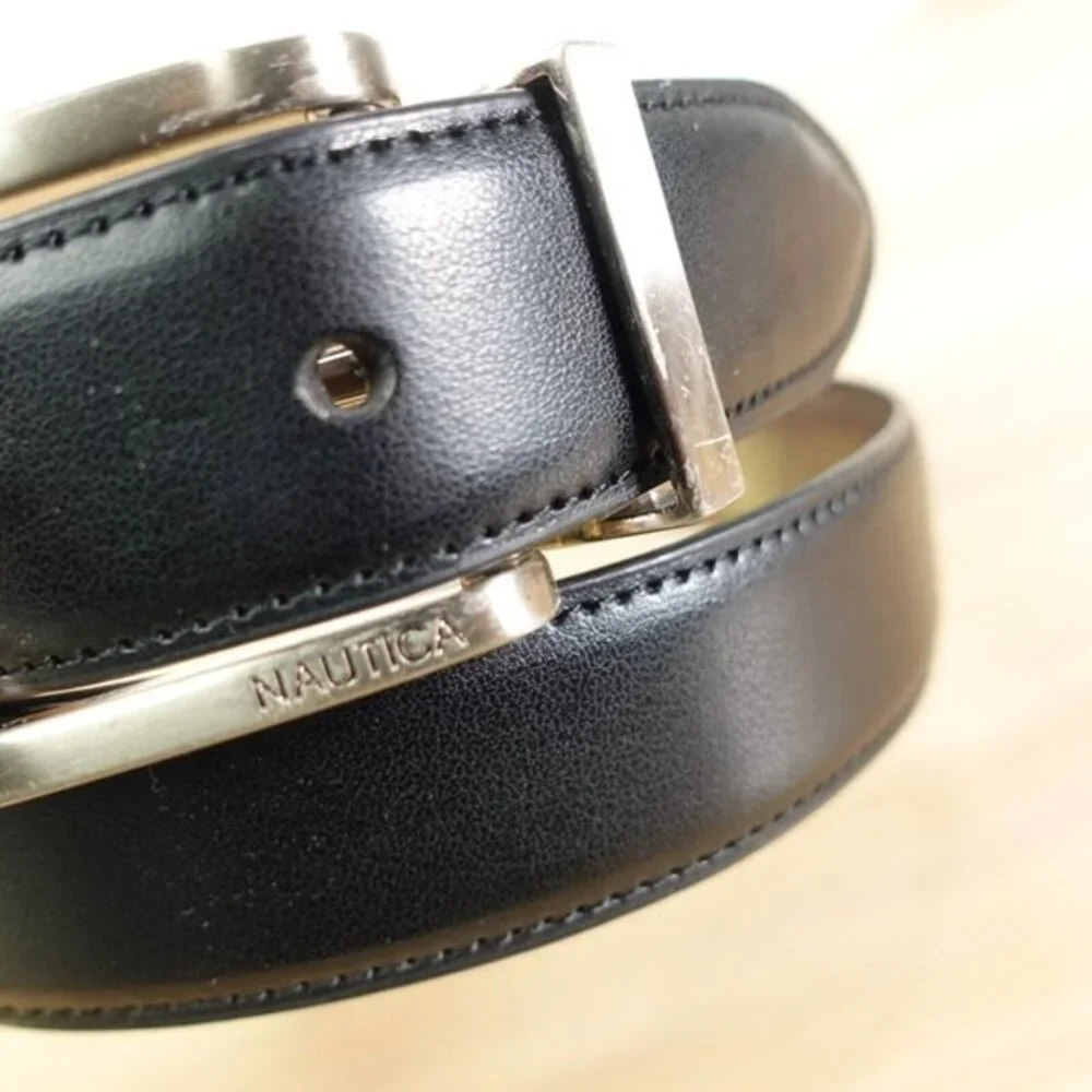 Classic Black Dress Belt Men‎ 32 Faux Leather NAUTICA Reversible Buckle Handmade